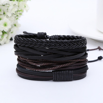 METRONAUT Metal, Alloy, Stainless Steel, Leather Black Silver Bracelet Set
