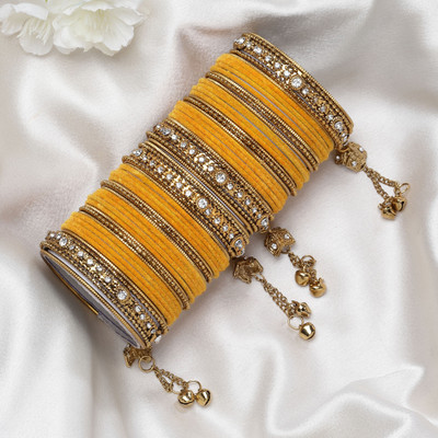 ZENEME Brass Cubic Zirconia Gold-plated Bangle Set(Pack of 56)