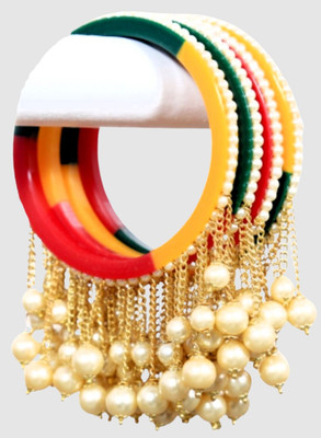Zindura Crystal, Alloy Pearl Gold-plated Bangle Set(Pack of 4)