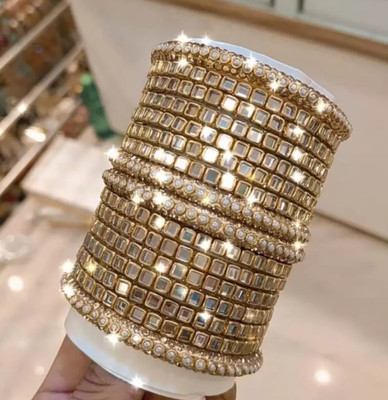 Ha Meem Plastic Cubic Zirconia Gold-plated Bangle Set(Pack of 10)