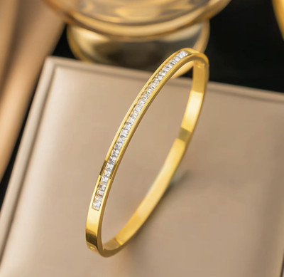 Dhrti Bling Stainless Steel Cubic Zirconia, Crystal Gold-plated Bangle