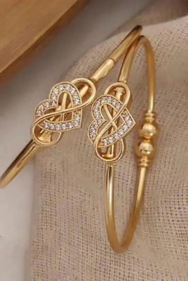 REEWAZIMPERIAL Brass Cubic Zirconia Gold-plated Bangle Set