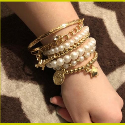 Vimich Alloy Pearl Gold-plated Bracelet Set(Pack of 6)