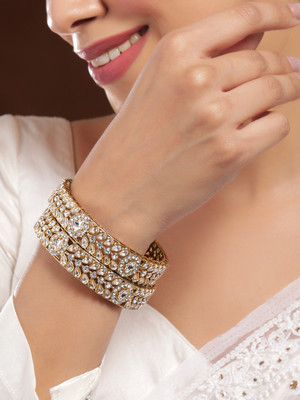 RUBANS Brass Cubic Zirconia Gold-plated Bangle Set(Pack of 2)