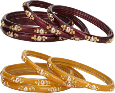 AFAST Glass Crystal Enamel Bangle Set(Pack of 8)