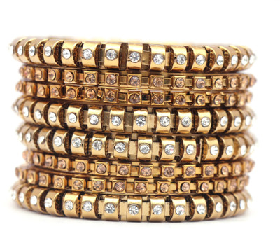 Honbon Metal Crystal Gold-plated Bangle Set(Pack of 8)
