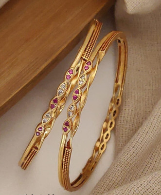 Shree Yogi Bangles Brass Diamond Gold-plated Bangle Set(Pack of 2)