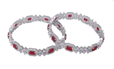 AyanAarsh Brass Cubic Zirconia Sterling Silver Bangle Set(Pack of 2)