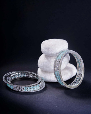 Opal Touch Brass Rhodium Bangle Set(Pack of 6)