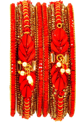 Amika Metal Beads, Pearl, Zircon Gold-plated Bangle Set(Pack of 6)