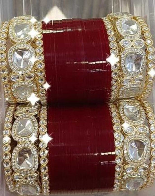 whatowear Metal, Plastic Cubic Zirconia, Diamond Gold-plated Chudas(Pack of 2)