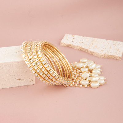 CZ STONE Brass Gold-plated Bangle Set(Pack of 4)