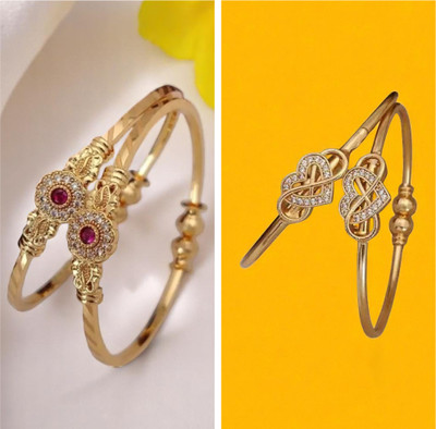 Hetshree Brass Diamond Gold-plated Bangle Set(Pack of 4)
