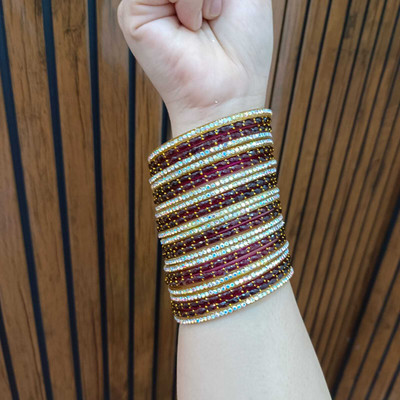 DIVINE GLASS Glass Rhinestone Bangle Set(Pack of 24)