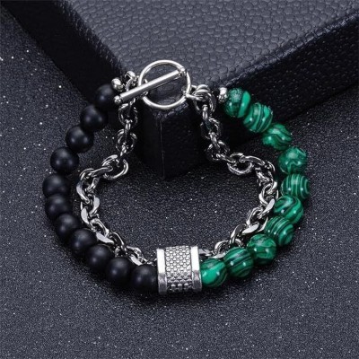 PROVOGUE Metal, Mother of Pearl, Alloy, Stainless Steel Beads, Crystal Black Silver Bracelet