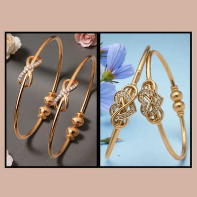 REEWAZIMPERIAL Brass Diamond Gold-plated Bangle Set(Pack of 2)