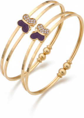KCE Brass, Stone, Copper, Alloy Cubic Zirconia Enamel, Gold-plated Bangle Set(Pack of 2)