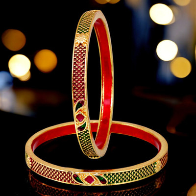 Lucky Jewellery Brass Gold-plated Bangle Set(Pack of 2)