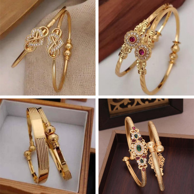 Alasca Brass Diamond Gold-plated Bangle Set(Pack of 4)