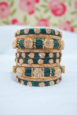 Neha Traditional Alloy Beads, Cubic Zirconia Gold-plated Bangle Set(Pack of 10)