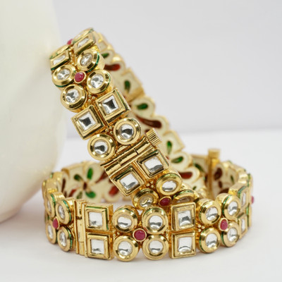 Panini Jewels Copper Ruby Gold-plated Bangle Set(Pack of 2)