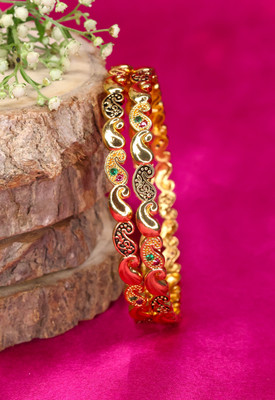 Swarnaari Brass Gold-plated Bangle Set(Pack of 2)