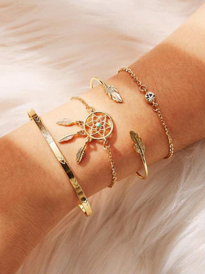 Vembley Alloy Cubic Zirconia Gold-plated Bracelet Set(Pack of 4)