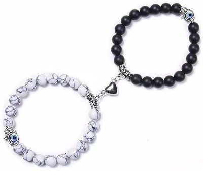 DISHA Metal, Stone, Crystal, Alloy, Stainless Steel Beads Black Silver Bracelet Set(Pack of 2)