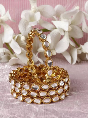 T4 JEWELS Brass Cubic Zirconia Gold-plated Bangle Set(Pack of 4)