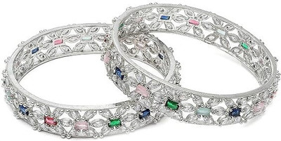KALKA TRADERS Brass Diamond Silver Bangle Set(Pack of 2)