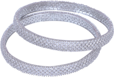 DENICRAAS Silver Cubic Zirconia Rhodium Bangle Set(Pack of 2)
