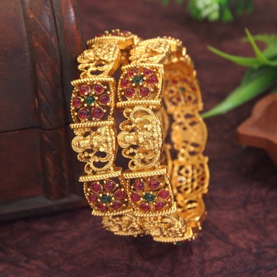 OrnaDzn Zevellery Alloy Beads Gold-plated Bangle Set(Pack of 2)