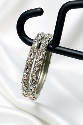 Durgesh Glass Diamond Silver Bangle Set(Pack of 2)