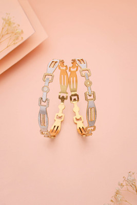 Divastri Brass Diamond Gold-plated Bangle Set(Pack of 2)