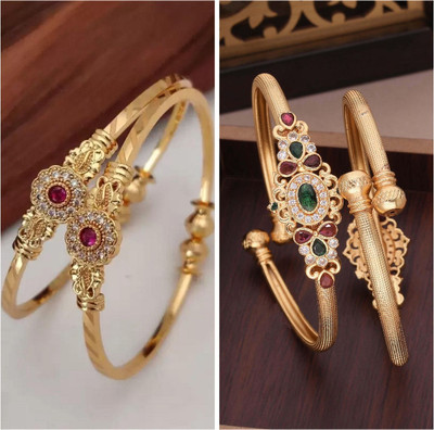 Dressberry Brass Diamond Gold-plated Bangle Set(Pack of 2)