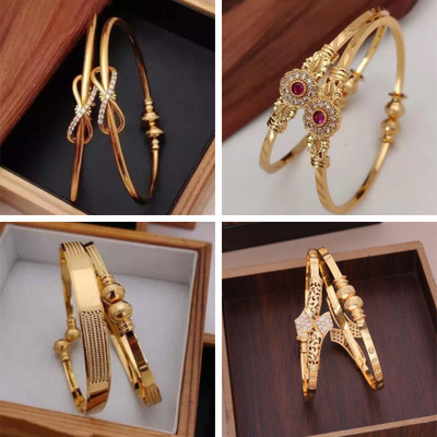 Alasca Brass Diamond Gold-plated Bangle Set(Pack of 4)
