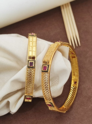 Shree Yogi Bangles Brass, Ruby Ruby Gold-plated Bangle Set(Pack of 2)