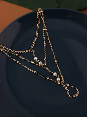 Unwind by Yellow Chimes Alloy Pearl Gold-plated Ring Bracelet