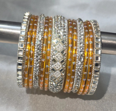 Heart to Art Creations Metal, Glass Bangle Set(Pack of 10)