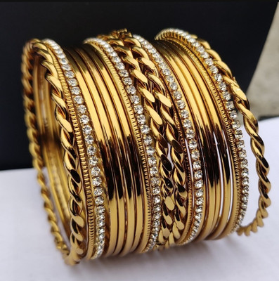 Balasundri Alloy Rhinestone Gold-plated Bangle Set