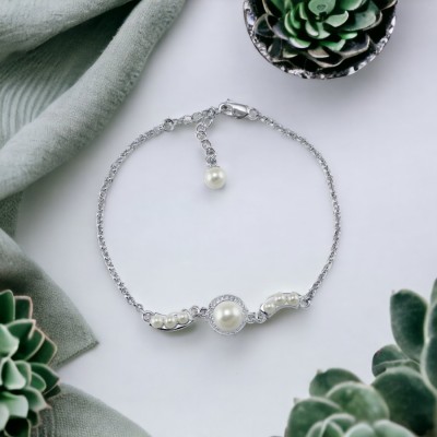 TARAASH Sterling Silver Pearl, Cubic Zirconia Bracelet