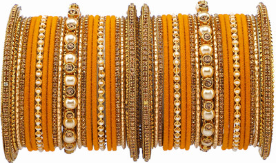 ZINEKA Metal Beads, Pearl, Zircon Gold-plated Bangle Set(Pack of 42)