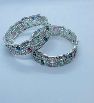 SawariyaCollect Metal Ruby Silver Coated Bangle Set(Pack of 2)