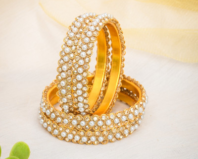 ShiyaShree Brass Cubic Zirconia Gold-plated Bangle Set(Pack of 4)