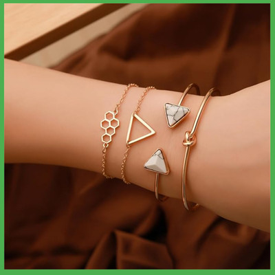Daliva Alloy Cubic Zirconia Gold-plated Bangle Set(Pack of 4)