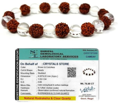 VIBESLE Stone, Rudraksha, Clear Quartz Crystal Bracelet
