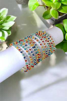 TinyTroves Brass Silver Coated Bangle Set(Pack of 10)