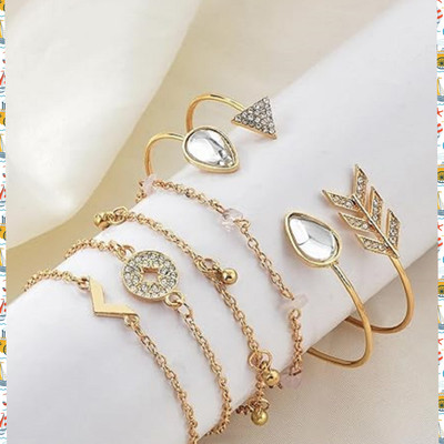 Vimich Alloy Cubic Zirconia Gold-plated Bangle Set(Pack of 6)