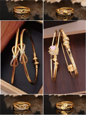 Sangria Brass Diamond Gold-plated Bangle Set(Pack of 6)