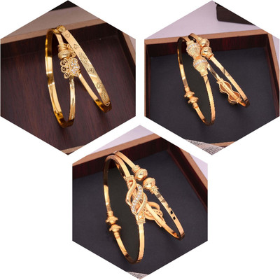 Sangria Brass Diamond Gold-plated Bangle(Pack of 3)